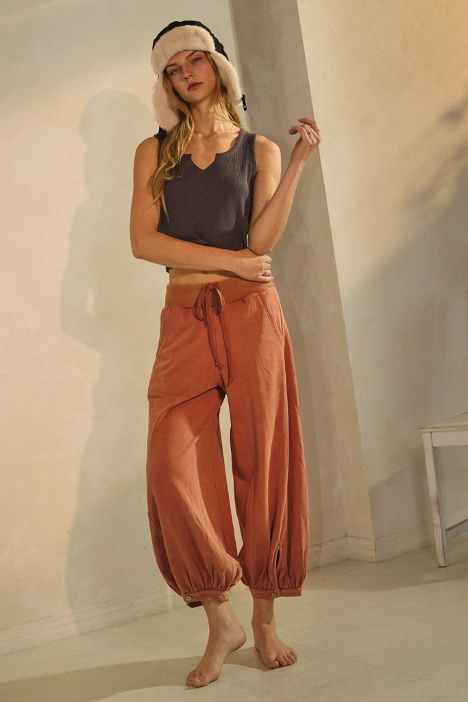 Acid Wash Fearless Capri Pants - Rust - Boho Style – Spirit Bird The Label